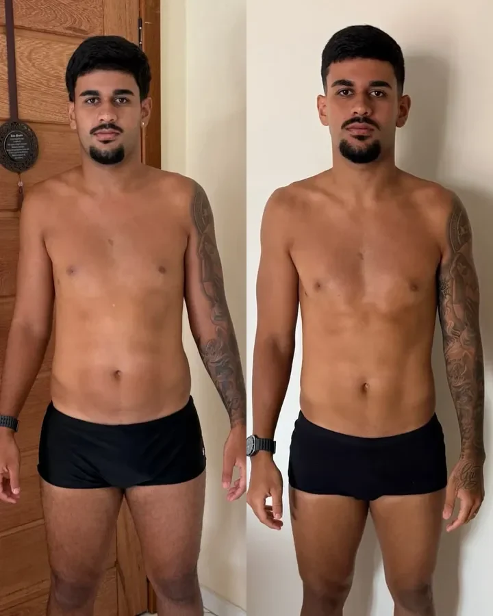 Aluno de frente, antes e depois do acompanhamento